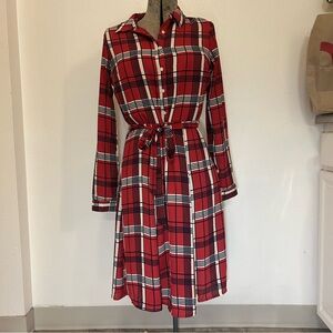 Banana Republic Red Plaid Button-Up Dress